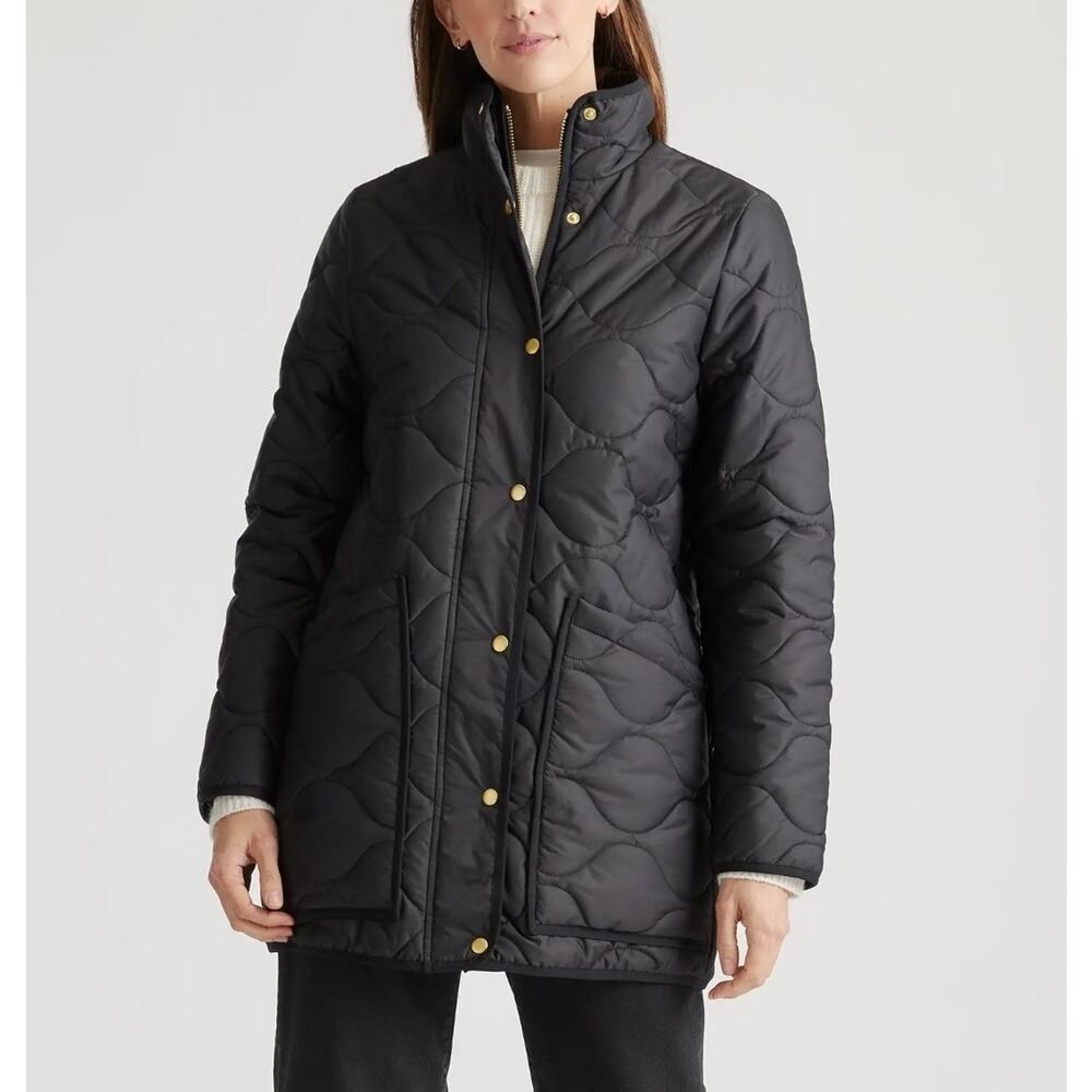 QUINCE Women's Featherless Quilted Long Puffer Jacket Size Large Black Outerwear